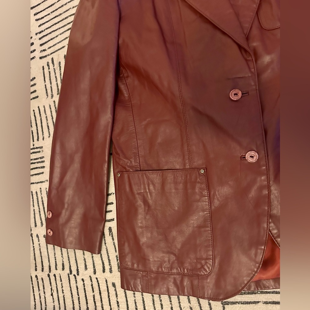 Etienne Aigner Burgundy Leather Jacket - Picture 2 of 9
